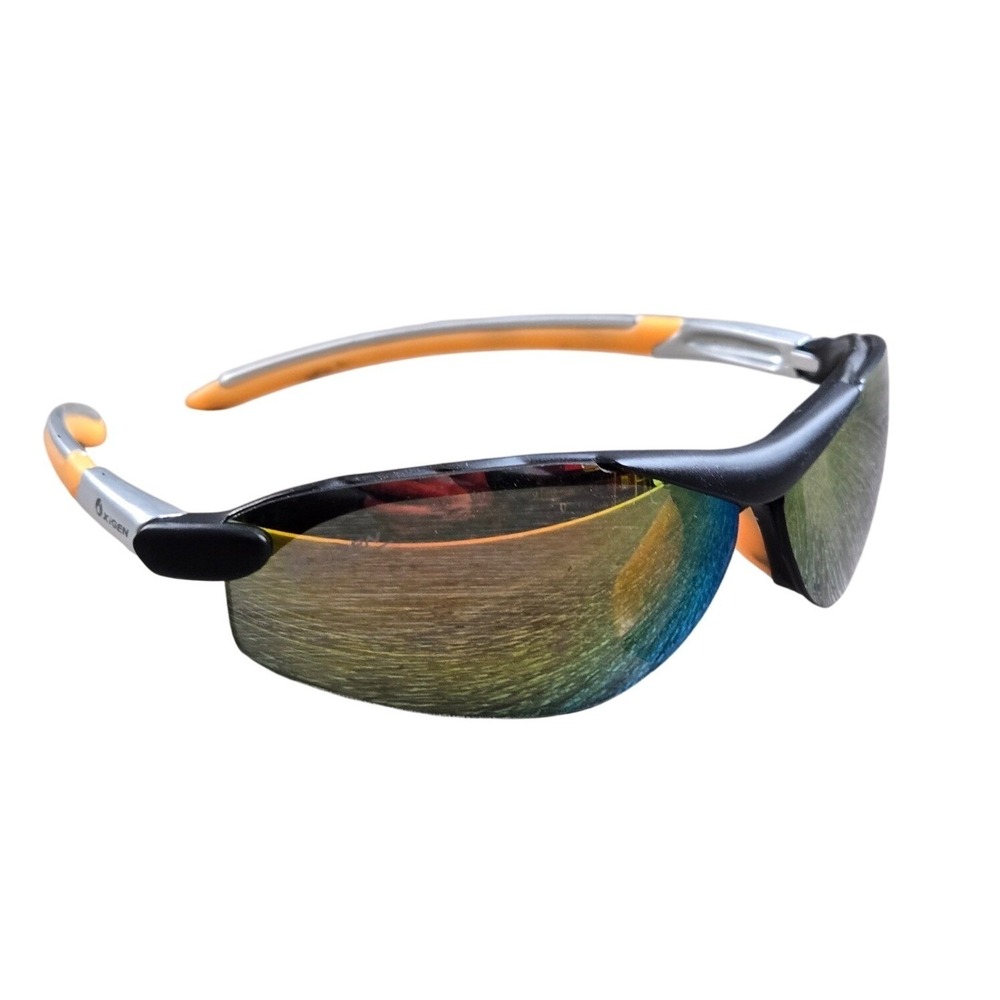 Oxigen 4500 Sport Sunglasses Black Orange Silver Mirror Iridescent Wrap Around
